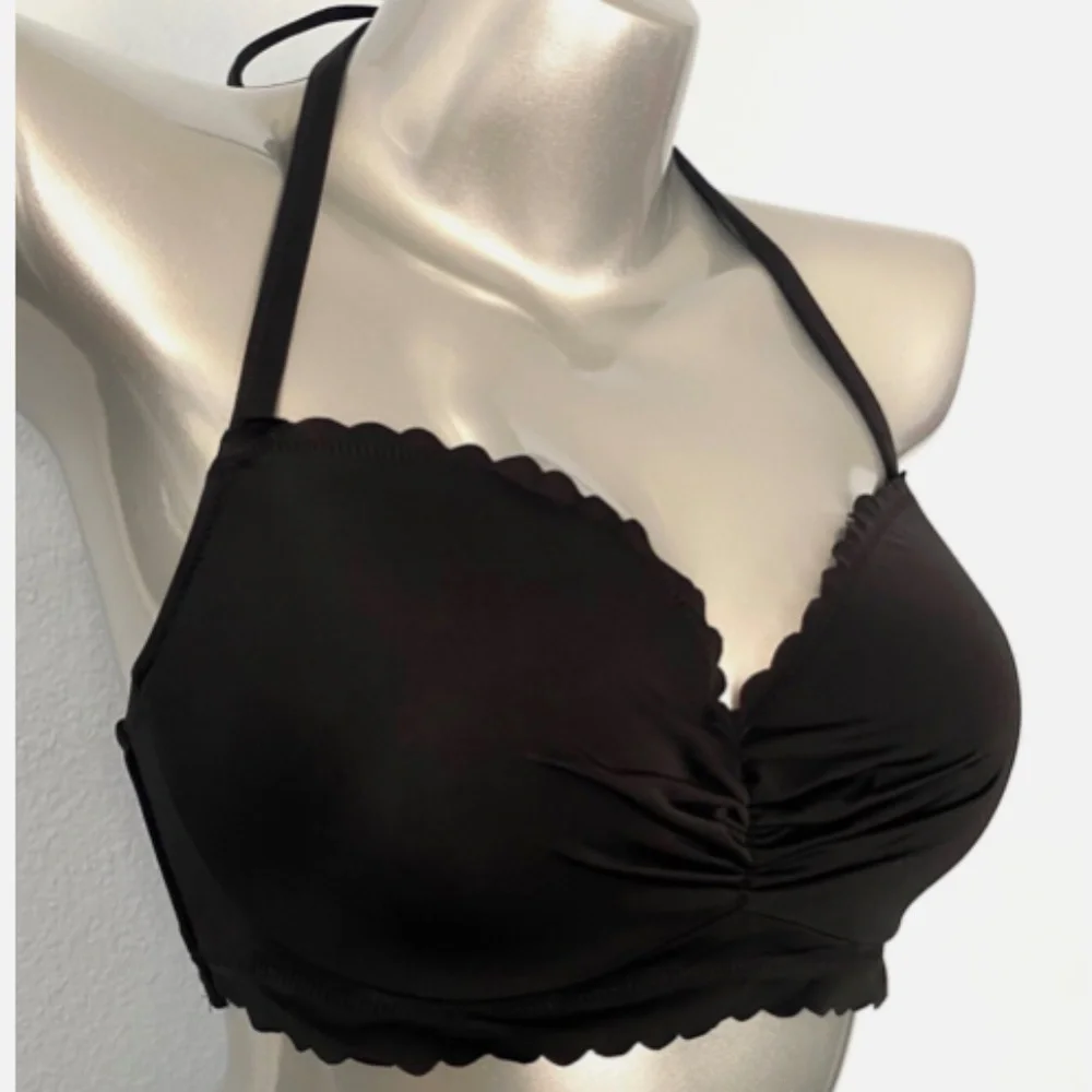 Victorias Secret Black Zuma Getaway Scalloped Underwire Swim Bikini Top 38C